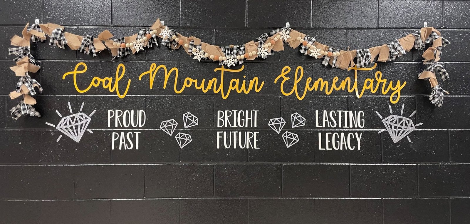 Coal Mountain Elementary hallway wall reading Proud Past, Bright Future, Lasting Legacy